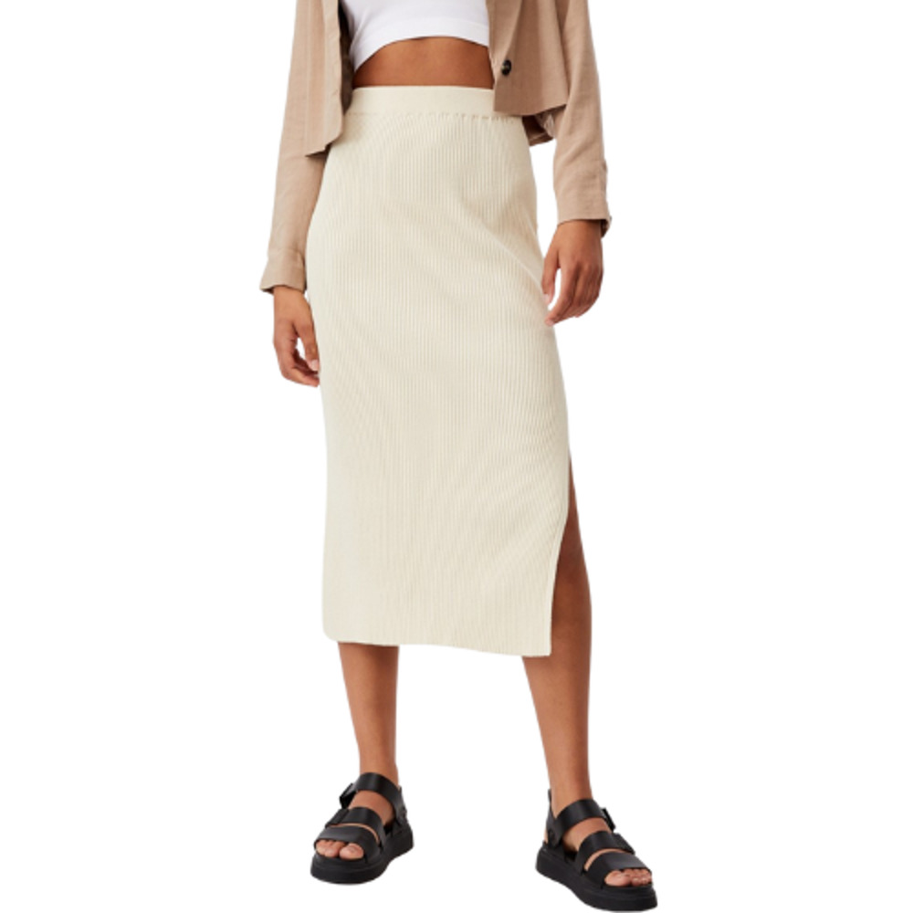 Cotton On Stella Knit Midi Skirt Pencil Stretchy Coconut Beige Large Womens